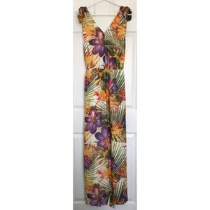 NWT Donna Ricco Tropical Print Floral Maxi Dress Plus Size 16 V-Neck Sleeveless